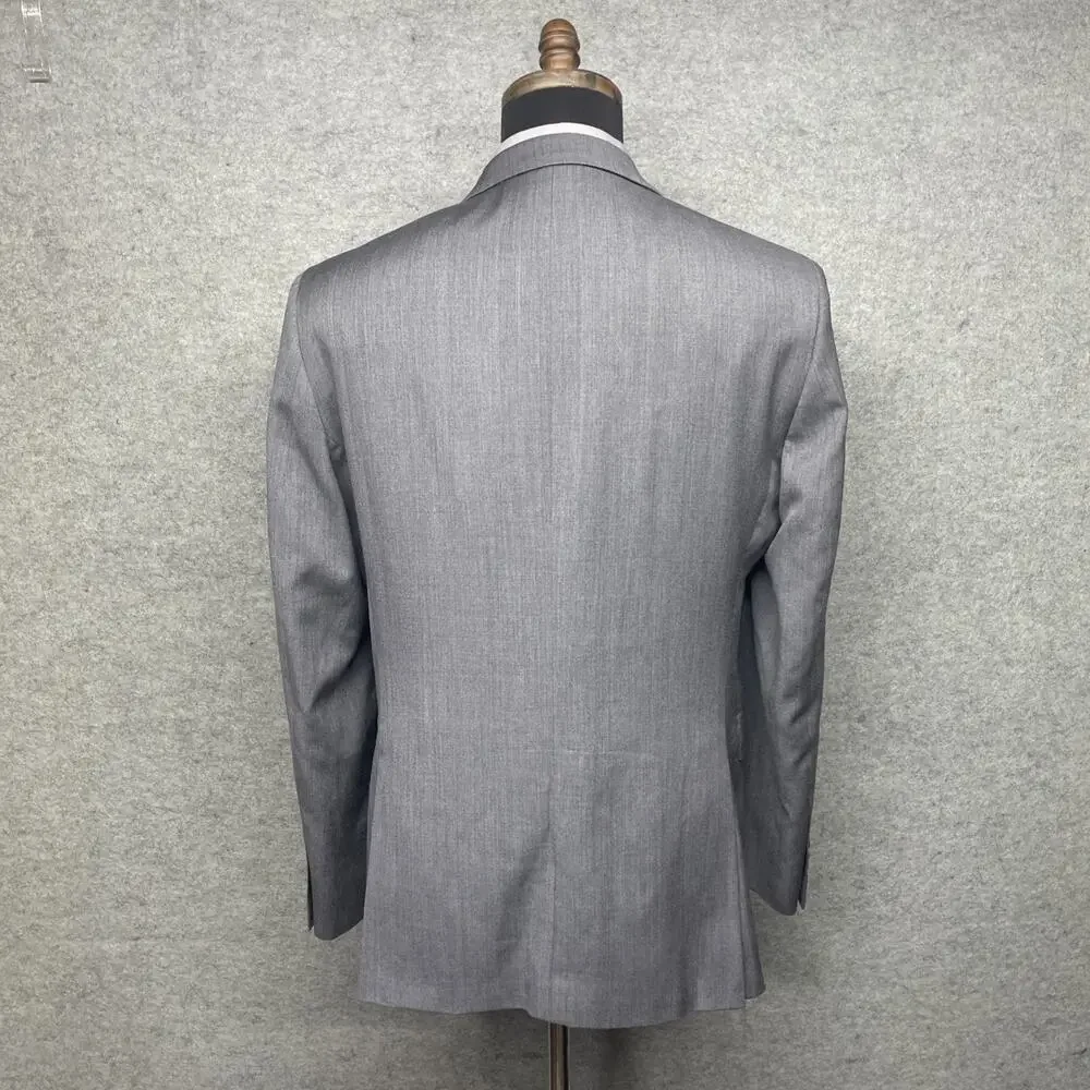 Egara Slim Fit Sport Coat Blazer Gray 40R 100% Wool Two Button Mens Jacket